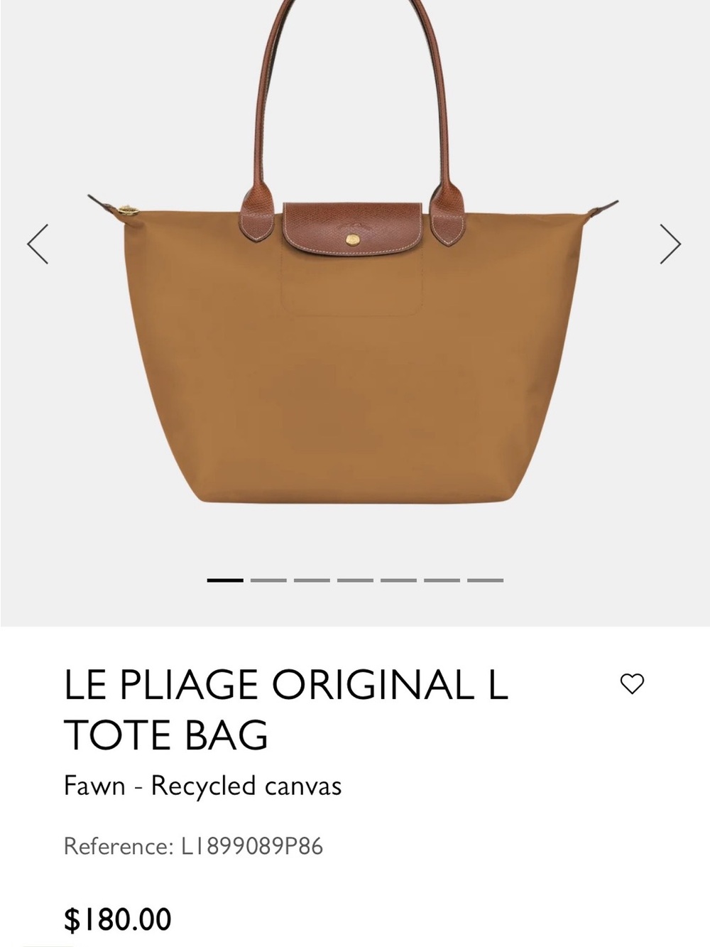Longchamp Le Pliage Original L Tote Bag - Fawn (Tan Brown Gold Hardware) NEW